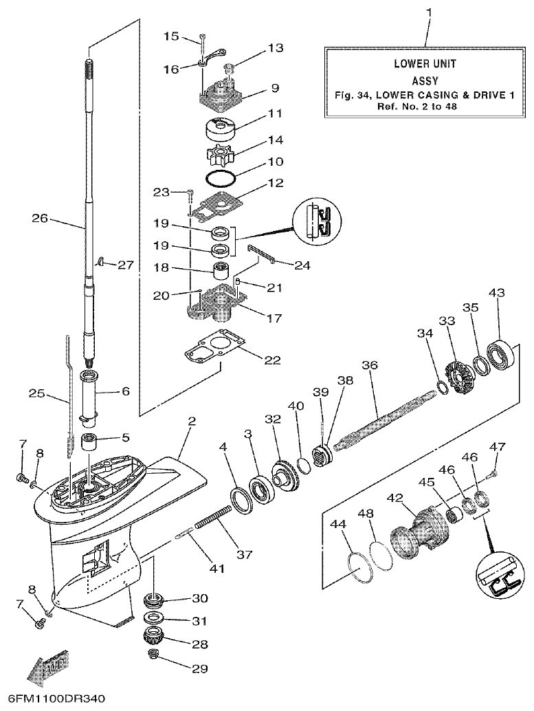 Yamaha F25G LOWER CASING & DRIVE 1 parts diagram